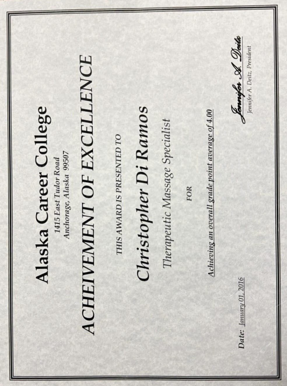 Achievement of Excellence — GPA 4.00
